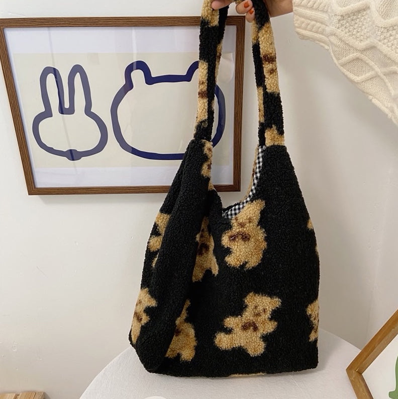 Plush Teddy Bear Reversible Tote Bag (3 Colors)