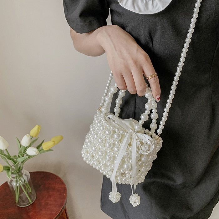 Mini Pearl Beaded Bag (White)