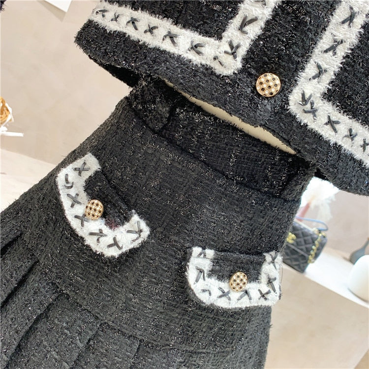 Megoosta Fashion Simple Chic Tweed Set (Black) L