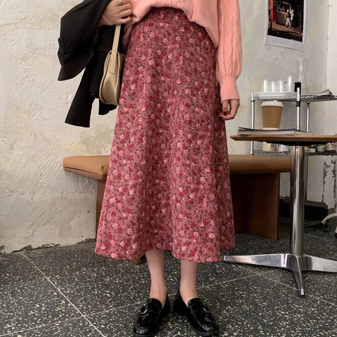 Rose Corduroy Midi Skirt (2 Colors)