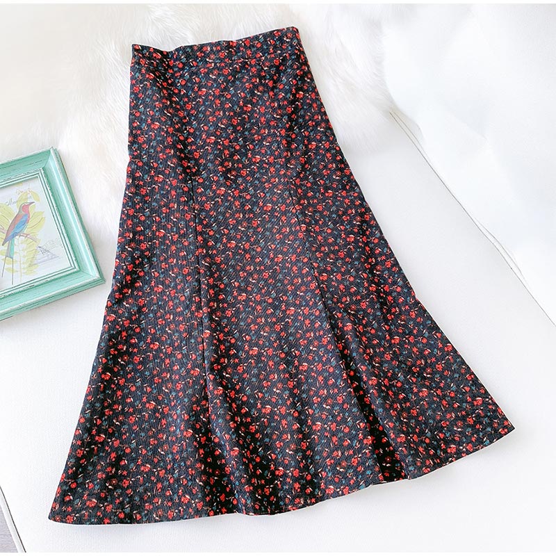 Corduroy Ditsy Floral Midi Skirt (3 Colors)