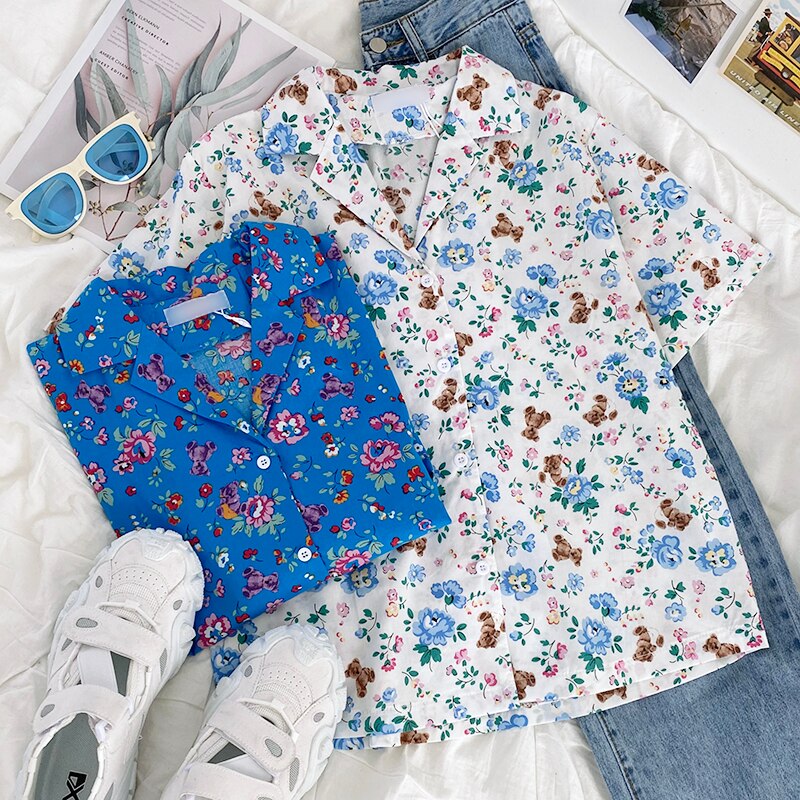 Teddy Bear Floral Button Up Shirt (2 Colors)