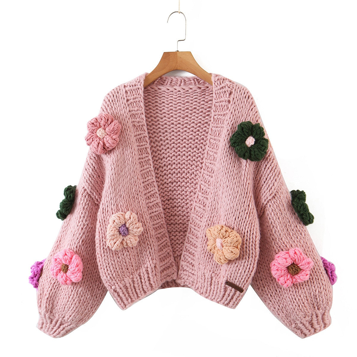 Chunky Daisy Cropped Cardigan (Blush Pink)