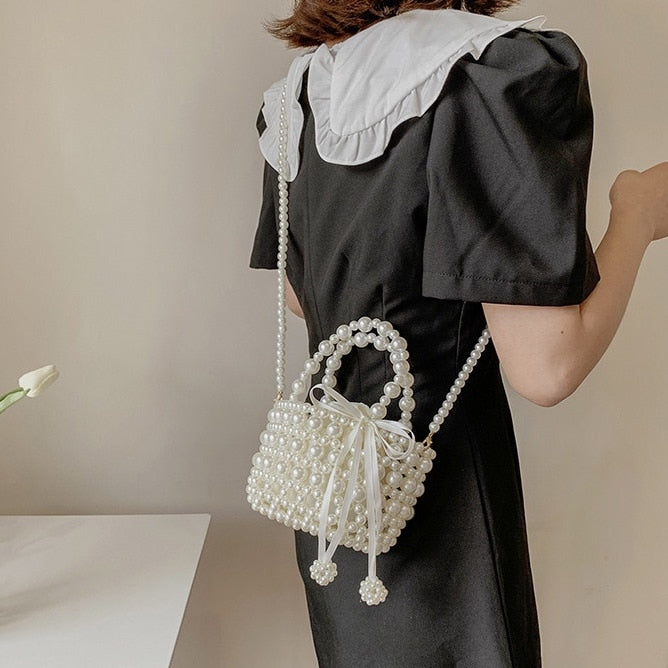 Mini Pearl Beaded Bag (White)