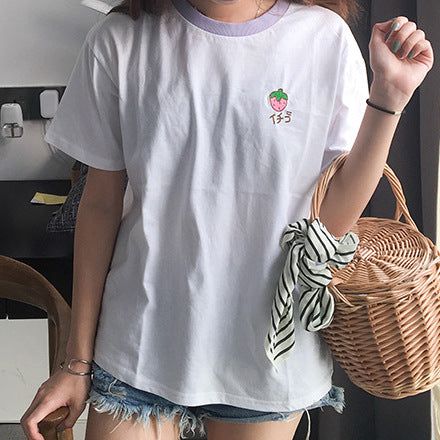 Embroidered Fruit Ringer Tee (5 Colors)