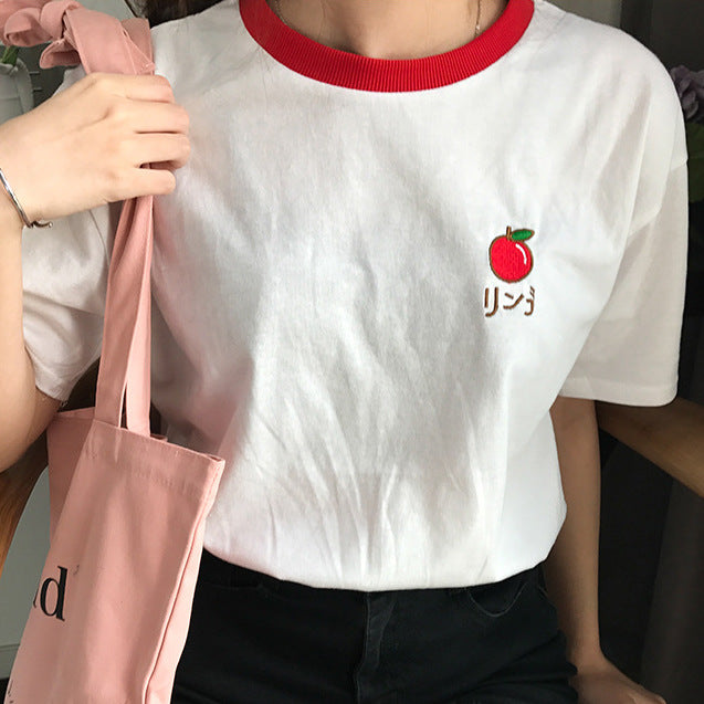 Embroidered Fruit Ringer Tee (5 Colors)