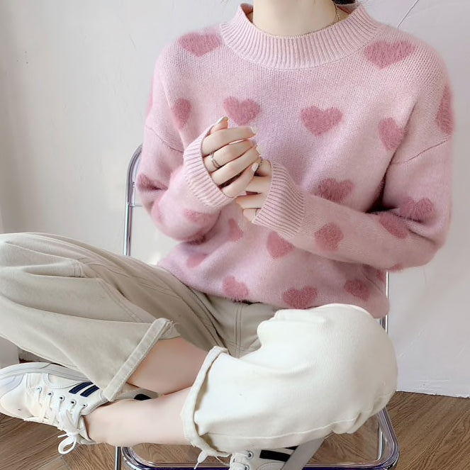 Fuzzy Hearts Sweater (4 Colors)