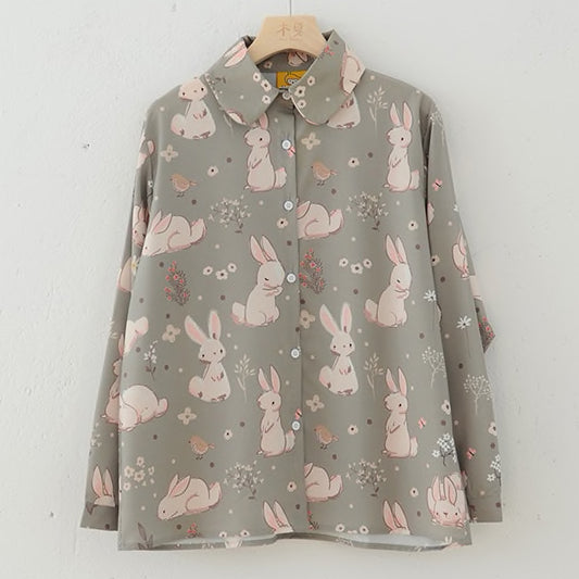 Sweet Bunny Button Up Shirt (Sage Green)