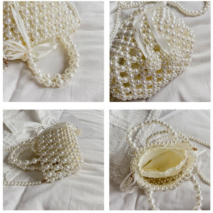 Mini Pearl Beaded Bag (White)