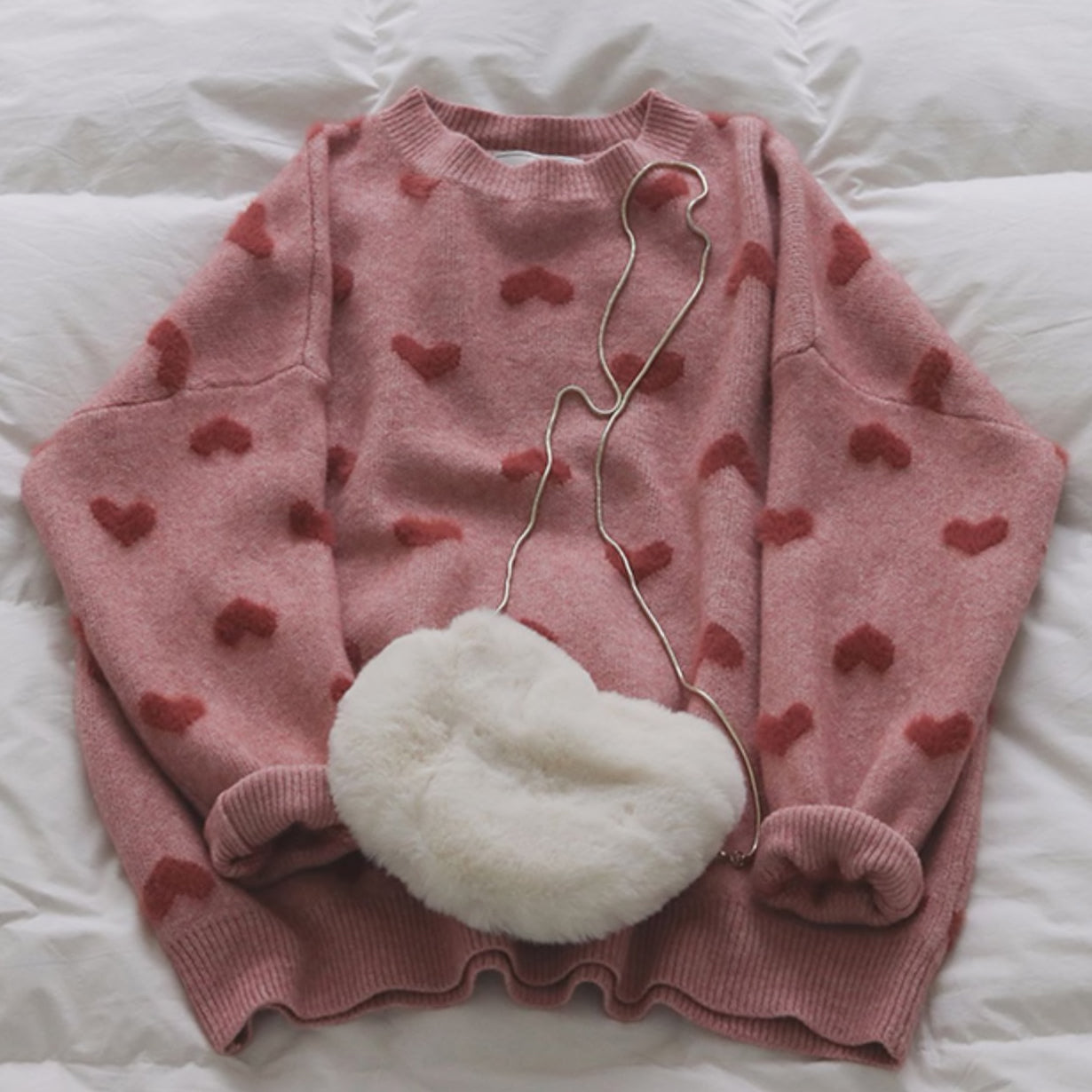 Fuzzy Hearts Sweater (4 Colors)