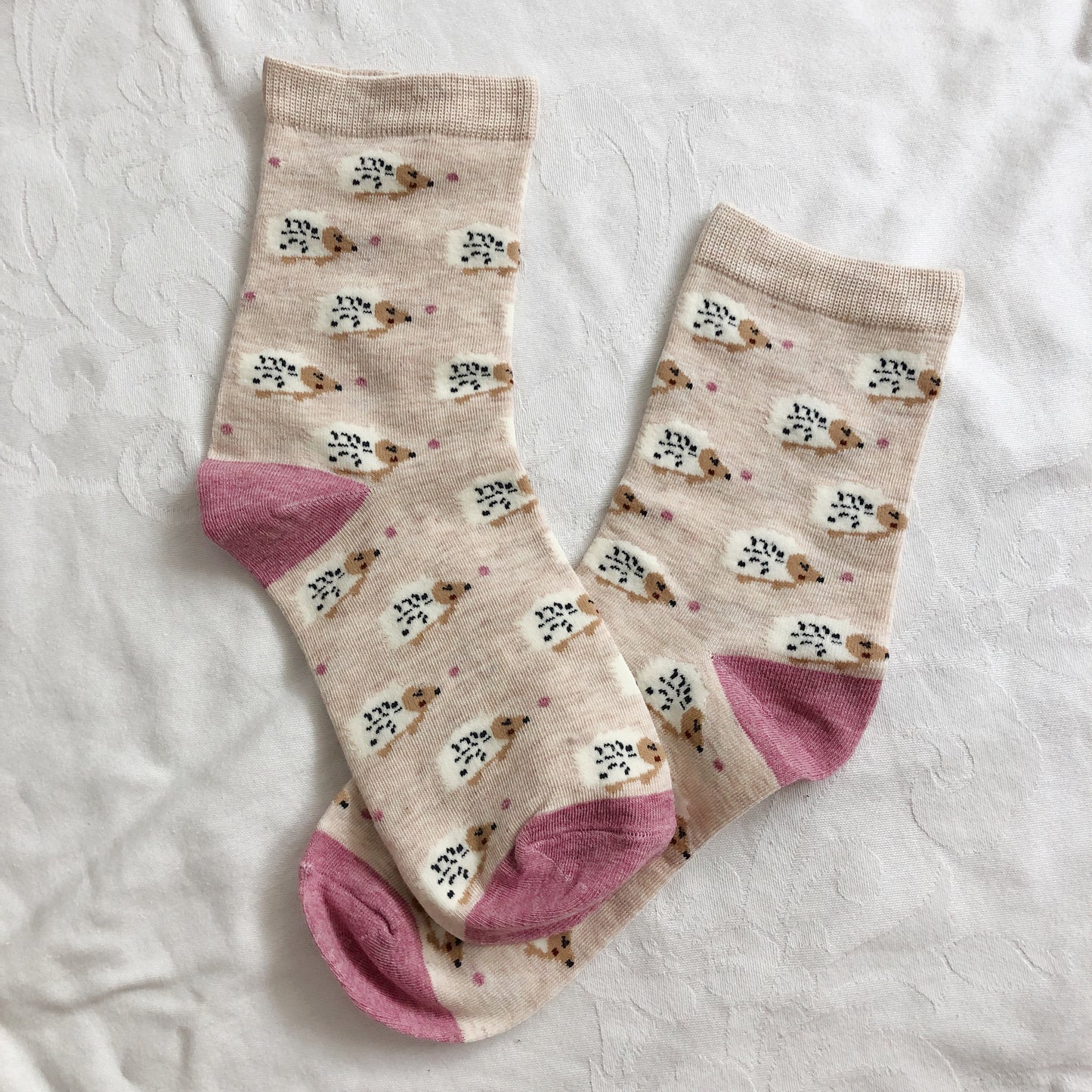 Hedgehog Sock Set (Beige/Pink)