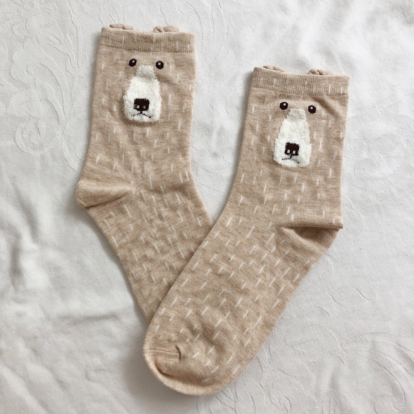 Bear Stripe Sock Set (Khaki/Pink)