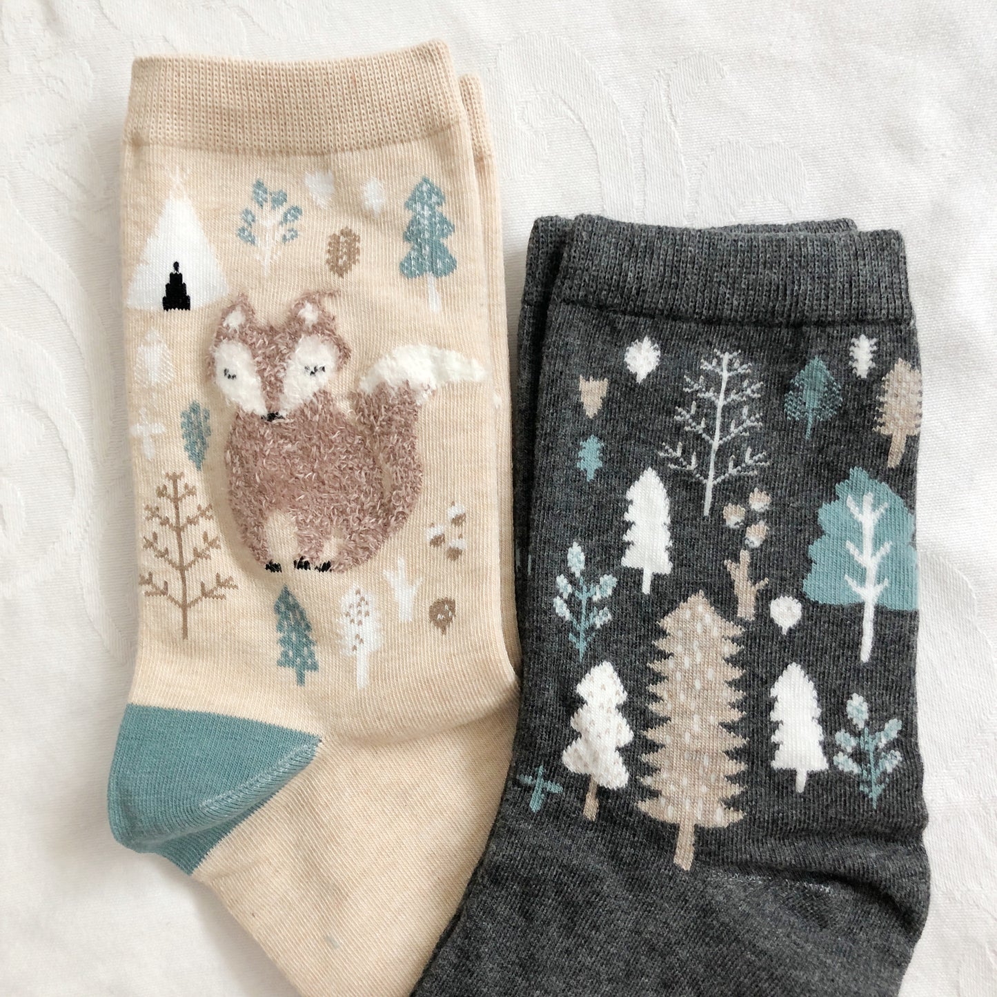 Forest Fox Sock Set (Khaki/Gray)