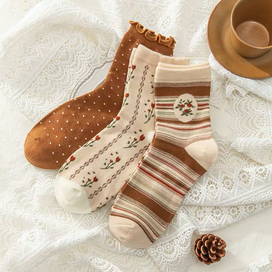 Fall Florals Sock Set (Brown)