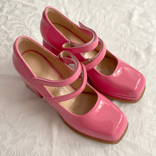 Chunky Mary Jane Heels (Strawberry Pink)