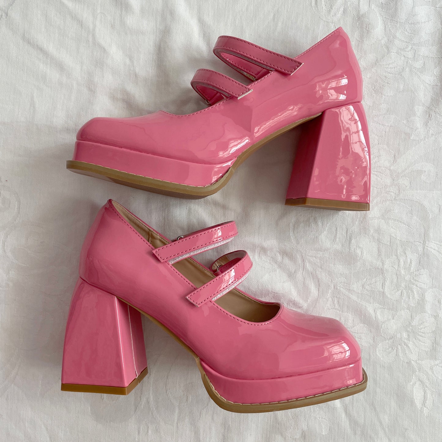 Chunky Mary Jane Heels (Strawberry Pink)