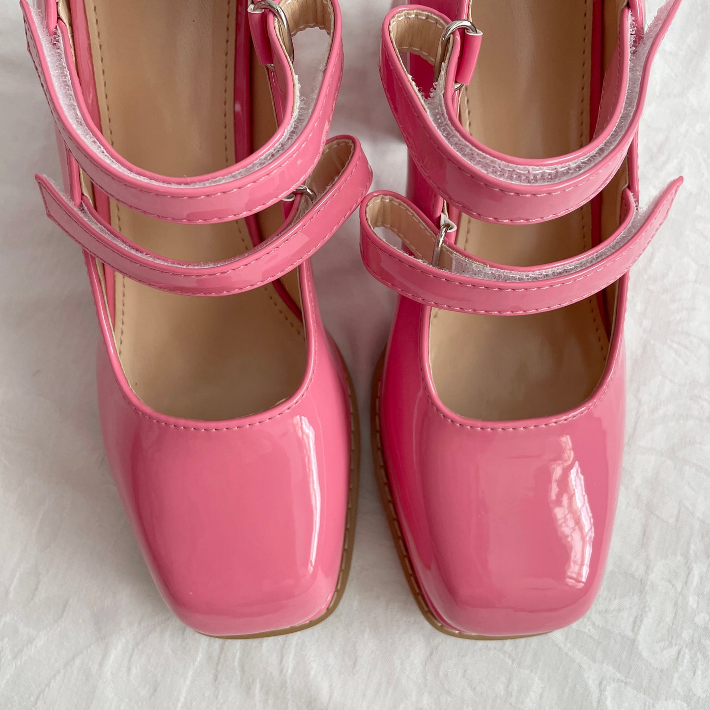 Chunky Mary Jane Heels (Strawberry Pink)