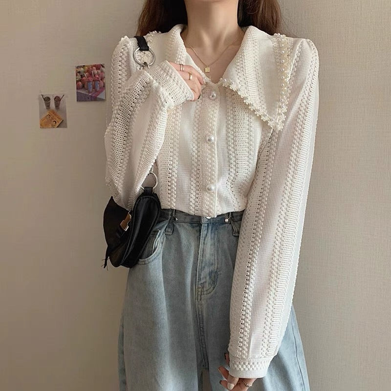 Pointy Collar Lace Button Up Shirt (3 Colors)