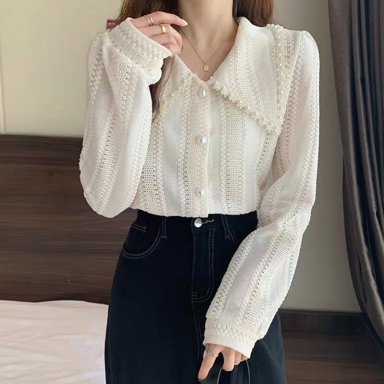 Pointy Collar Lace Button Up Shirt (3 Colors)