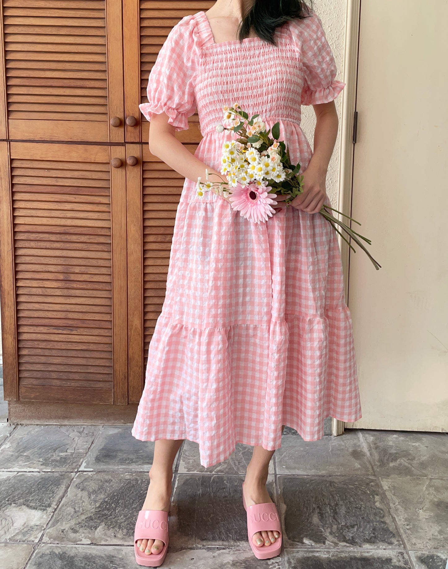 Puff Sleeve Gingham Tiered Dress (2 Colors)