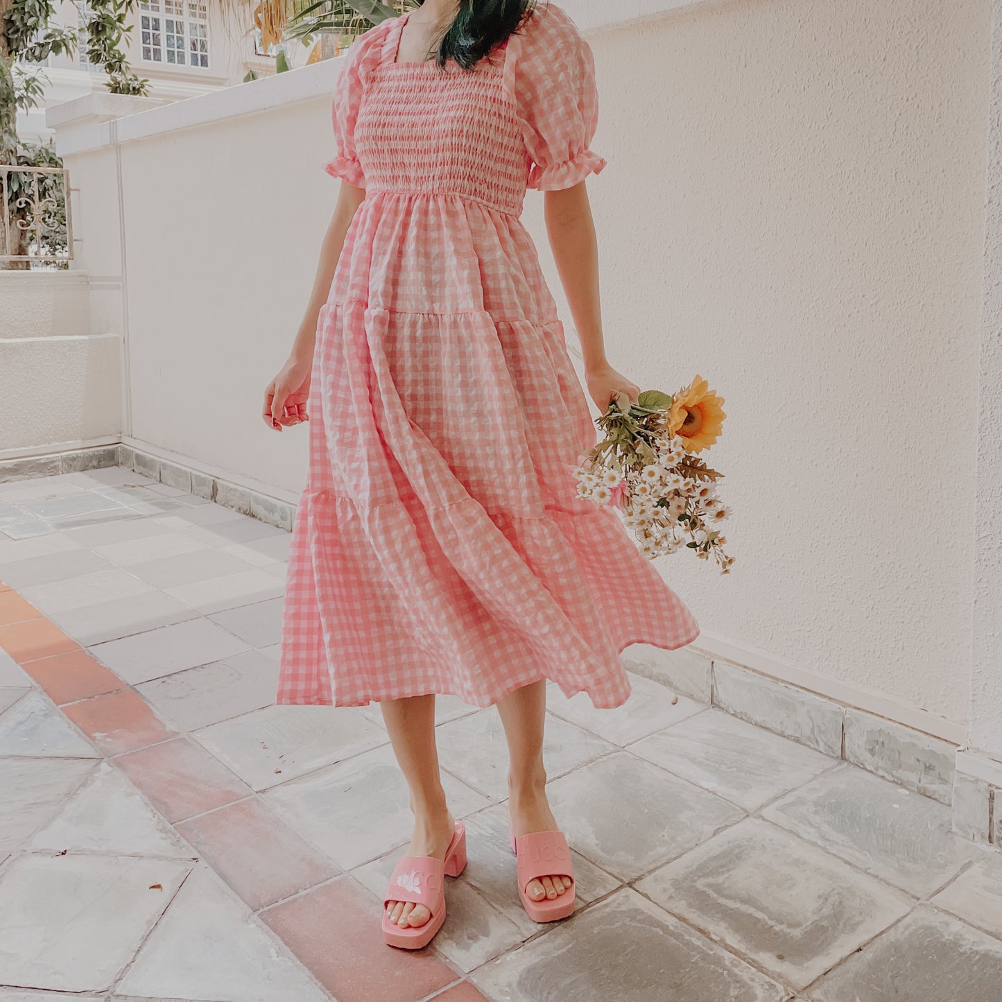 Puff Sleeve Gingham Tiered Dress (2 Colors)