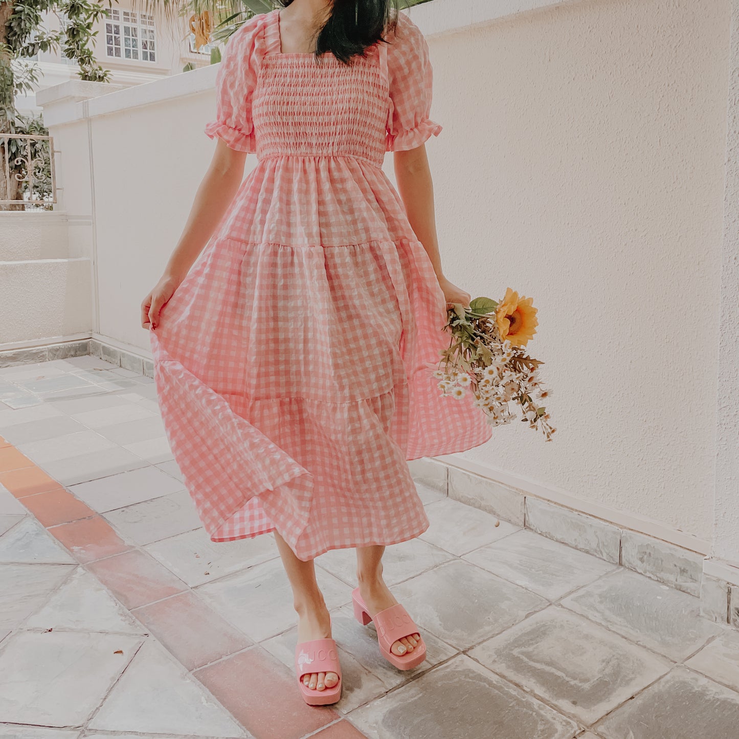Puff Sleeve Gingham Tiered Dress (2 Colors)