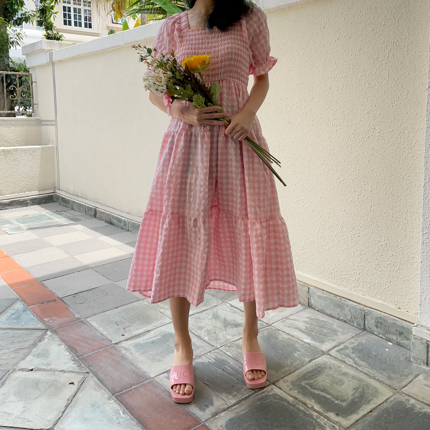 Puff Sleeve Gingham Tiered Dress (2 Colors)