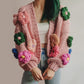 Chunky Daisy Cropped Cardigan (Blush Pink)