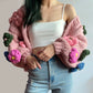 Chunky Daisy Cropped Cardigan (Blush Pink)