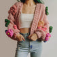 Chunky Daisy Cropped Cardigan (Blush Pink)