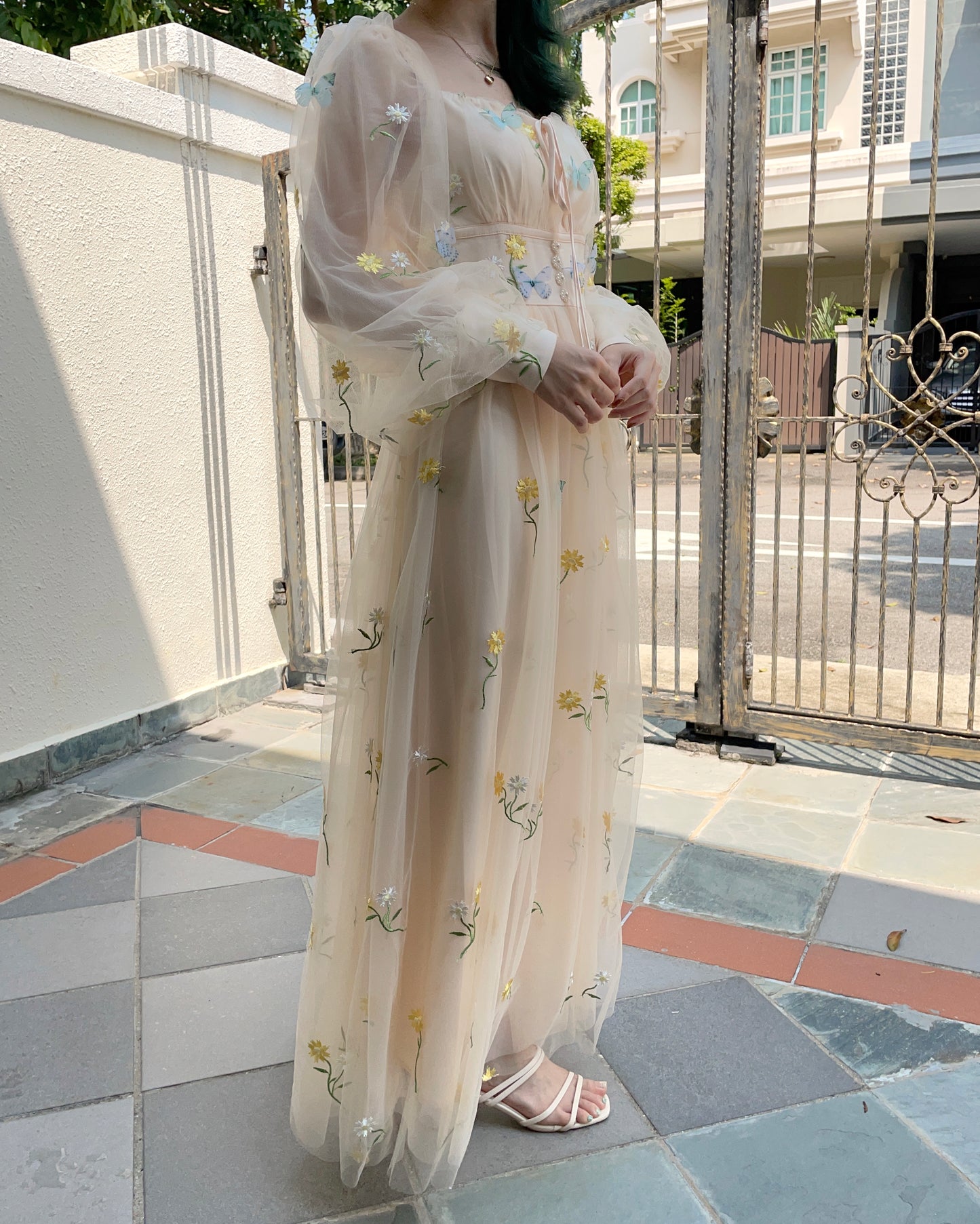 Butterfly Garden Tulle Maxi Dress (Cream)