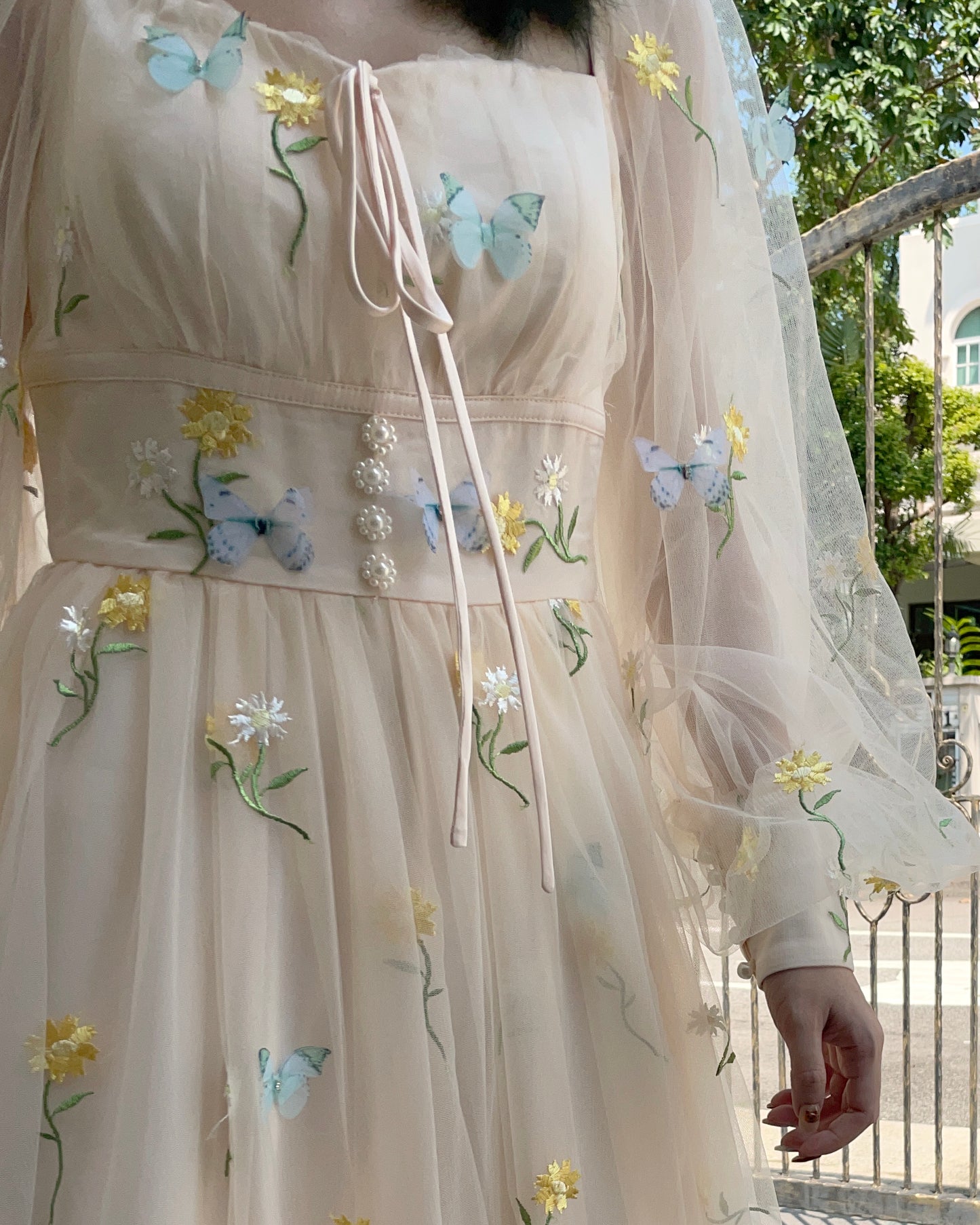 Butterfly Garden Tulle Maxi Dress (Cream)