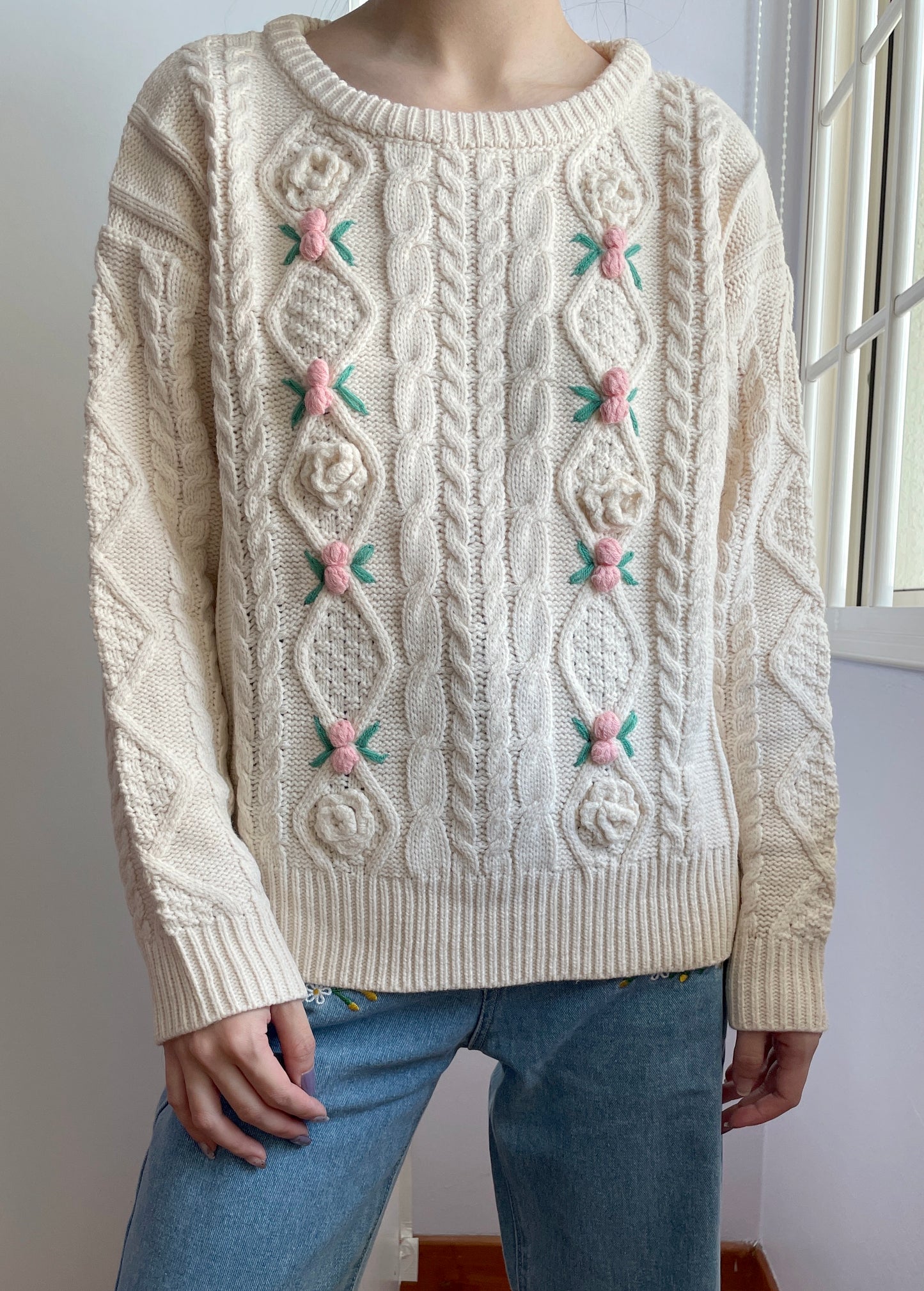 Sweet Rose Cable Knit Sweater (3 Colors)