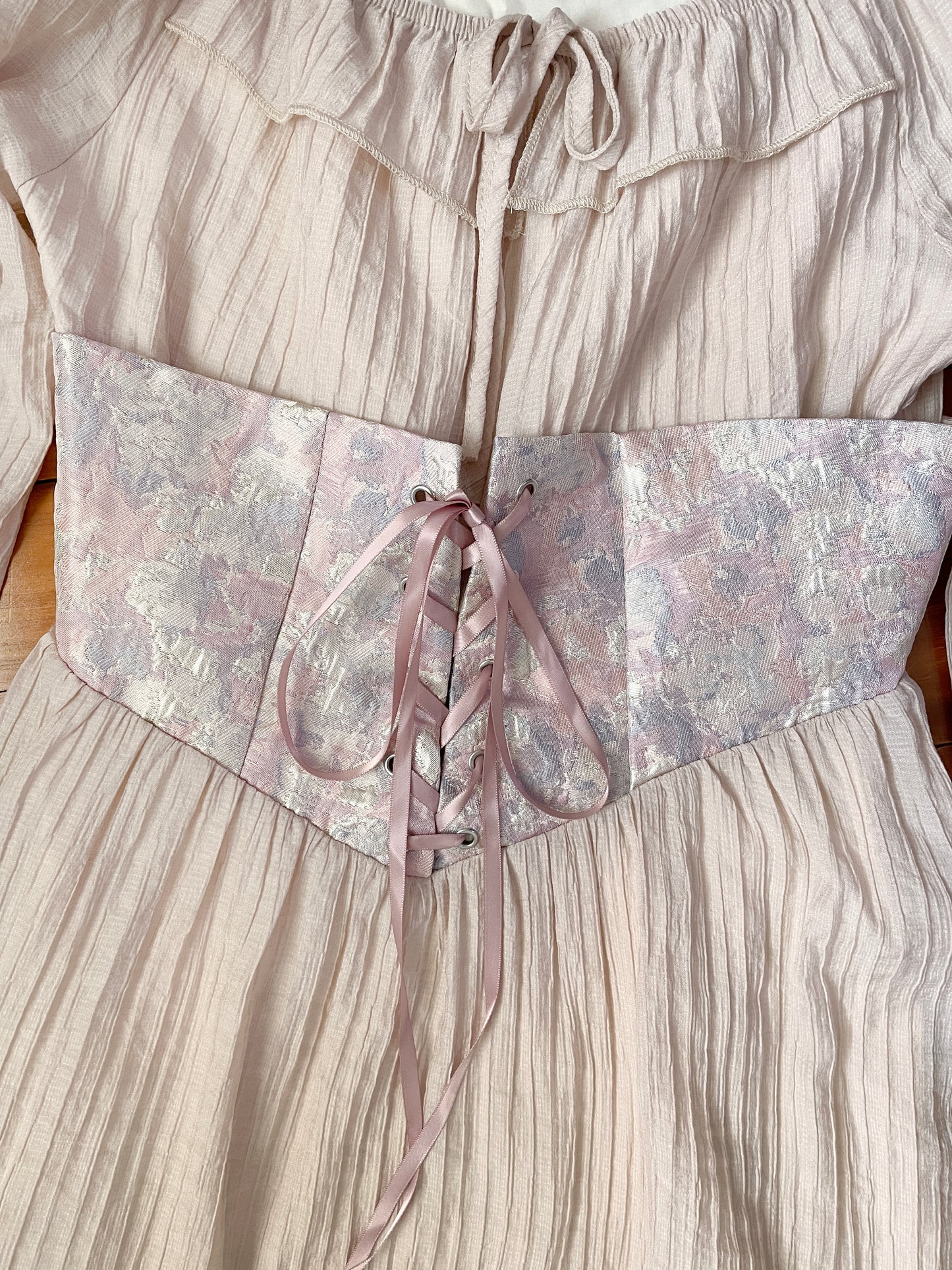 Jacquard Corset Peasant Dress (Nude Pink)