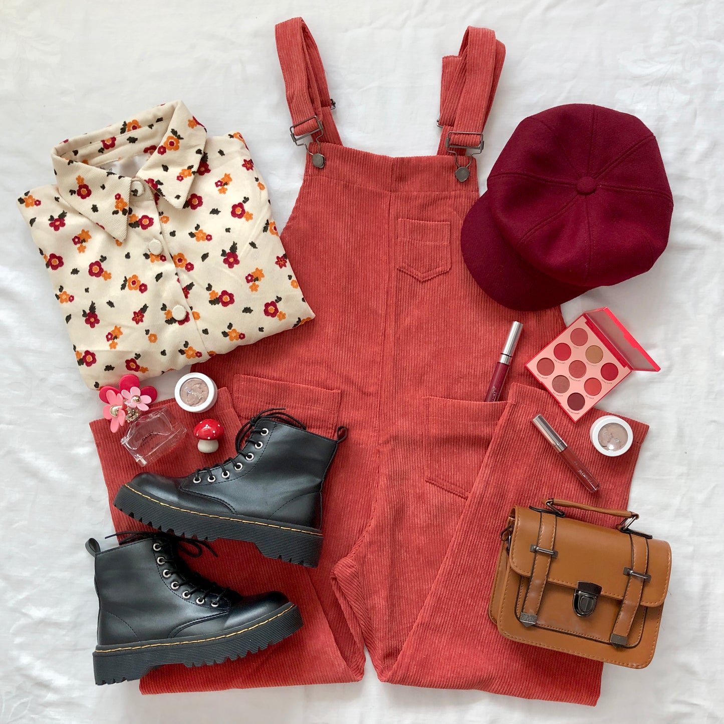 Apple Cinnamon Corduroy Overalls (Brick Red)