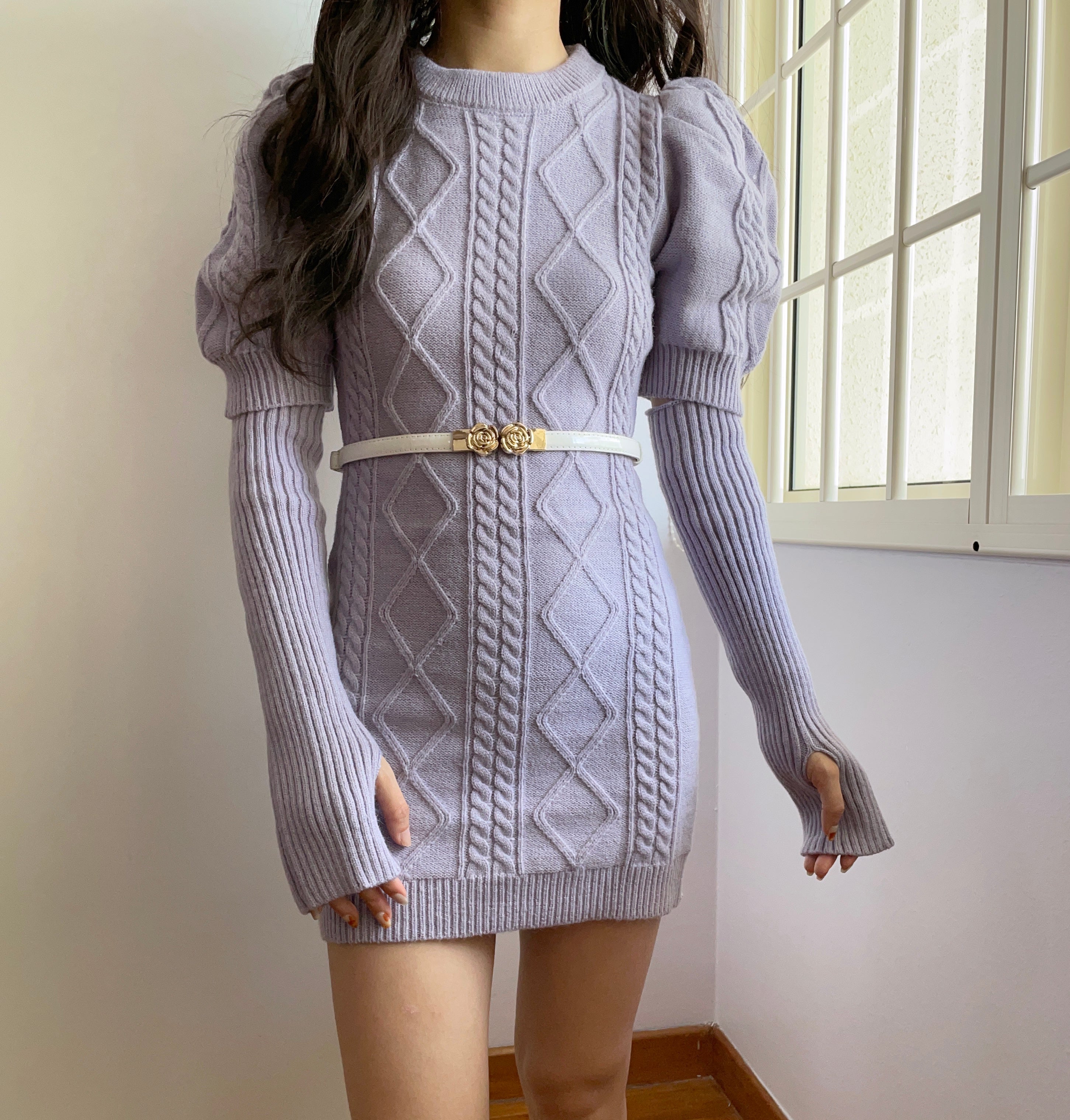 Puff Sleeve Cable Knit Sweater Dress (4 Colors) – Megoosta Fashion