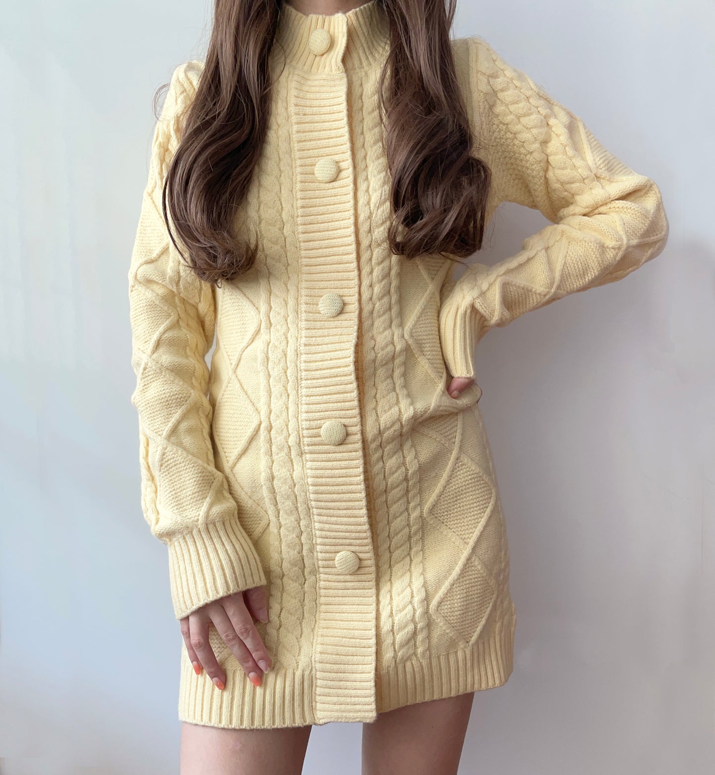 Button Cable Knit Sweater Dress (4 Colors)