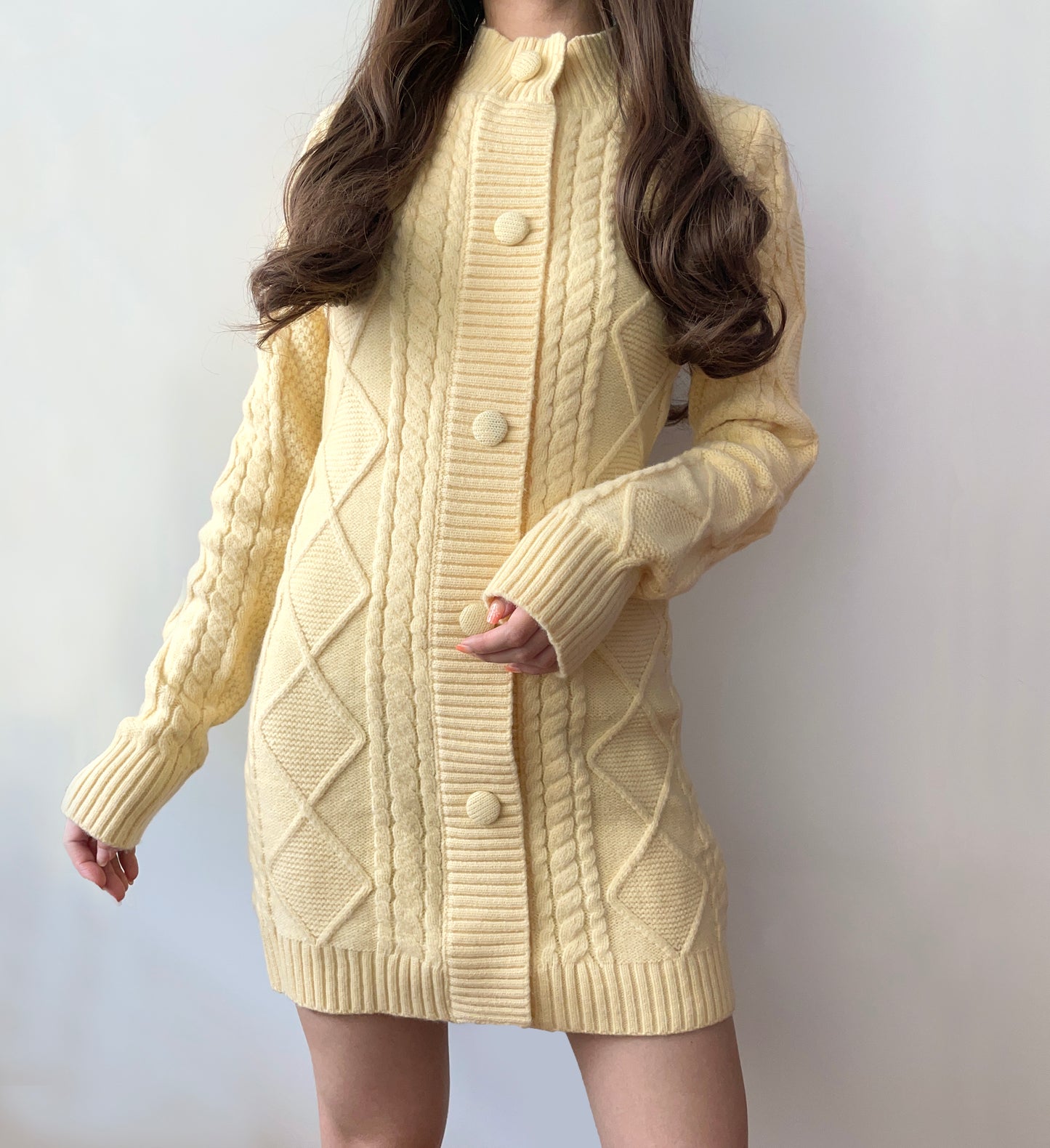 Button Cable Knit Sweater Dress (4 Colors)