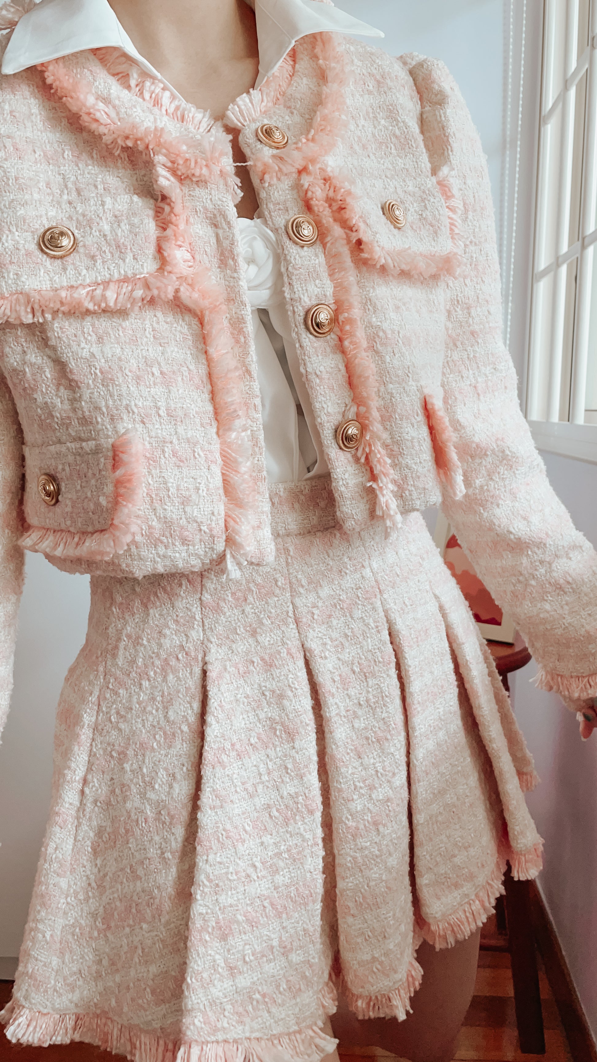 Megoosta Fashion Tassle Tweed Set (3 Colors) Pink / L