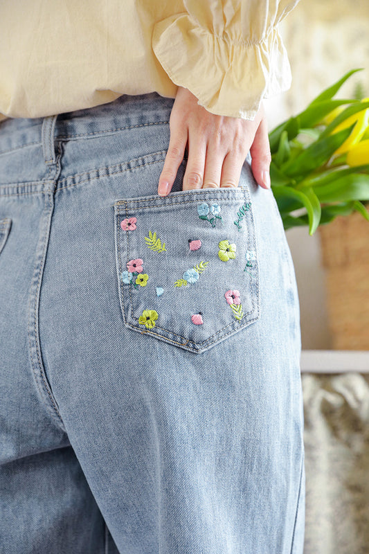 Peek-A-Boo Embroidered Jeans (Light Denim)