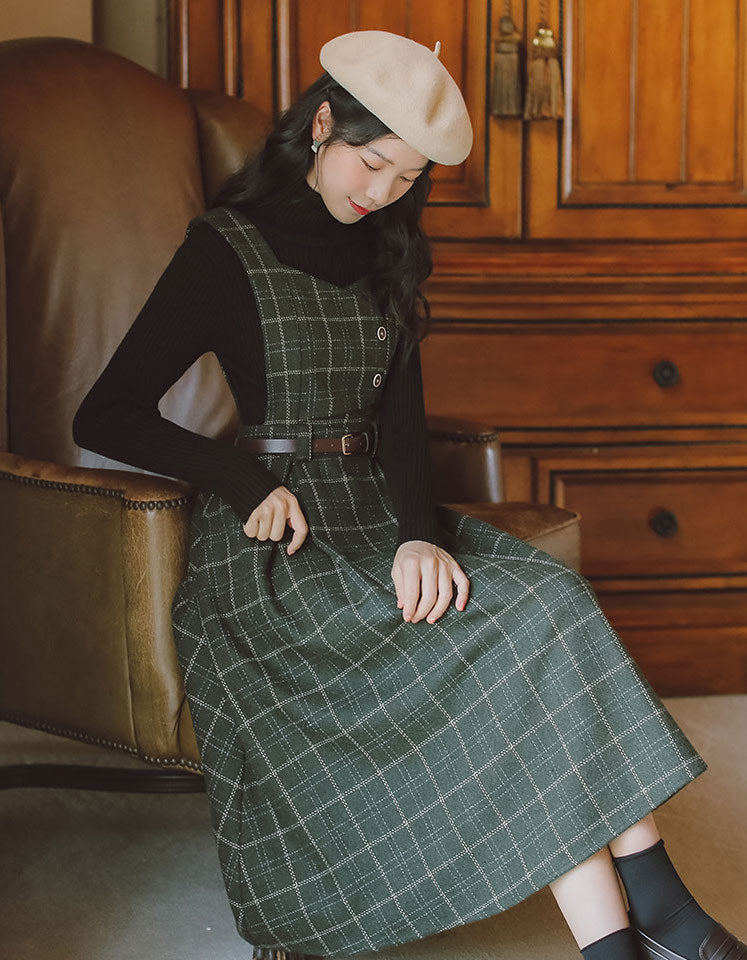 Plaid Pinafore Midi Dress (3 Colors)