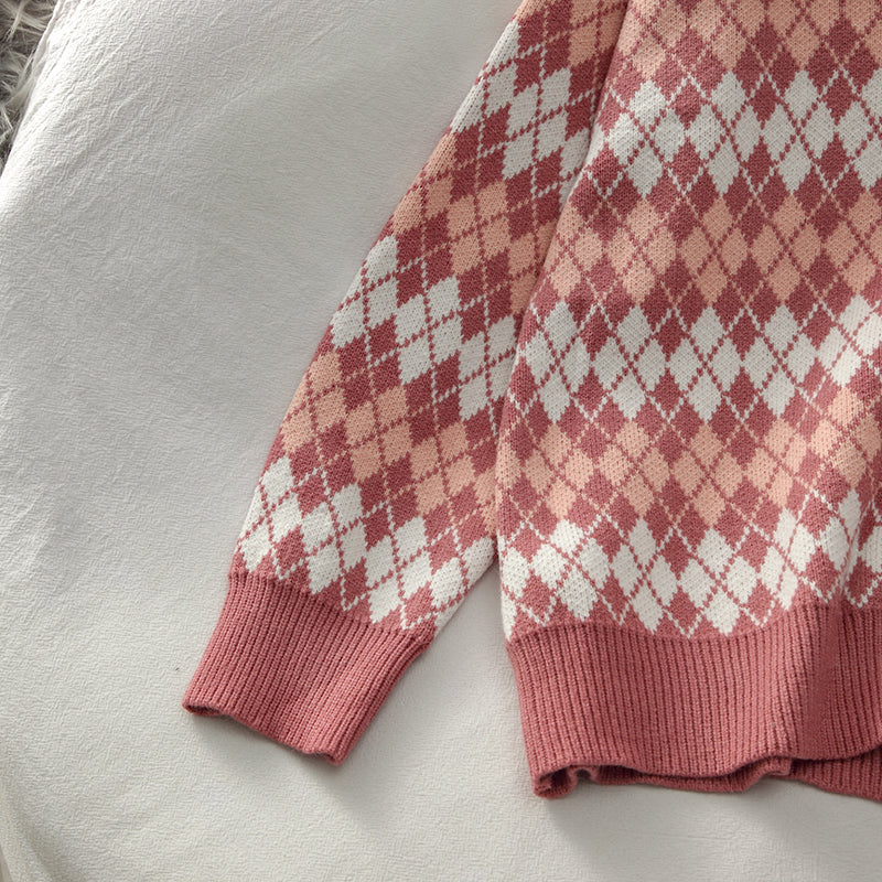 Argyle Plaid Knit Cardigan (3 Colors)