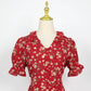 Floral Blossom Puff Sleeve Dress (Red)