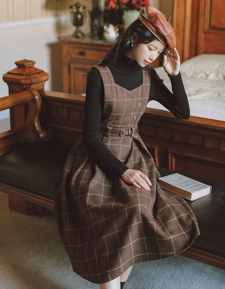 Plaid Pinafore Midi Dress (3 Colors)