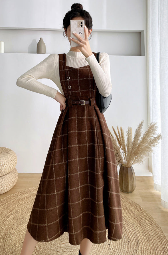 Plaid Pinafore Midi Dress (3 Colors)