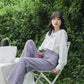 Embroidered Floral Pocket Jeans (Purple)
