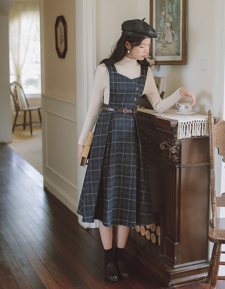 Plaid Pinafore Midi Dress (3 Colors)