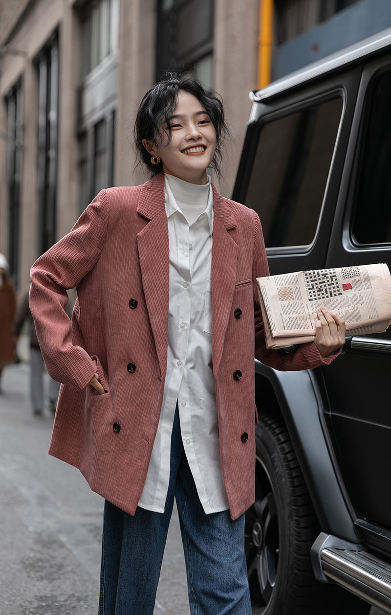 Corduroy Double Breasted Blazer Jacket (7 Colors)