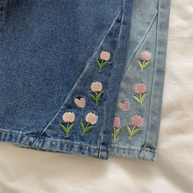 Tulip Tips Embroidered Jeans (2 Colors)