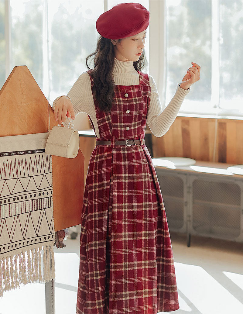 Holiday Plaid Pinafore Midi Dress (2 Colors)